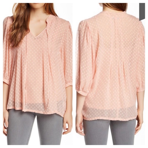 Anthro Daniel Rainn Swiss Dot Chiffon Blouse Ivory - Picture 2 of 7